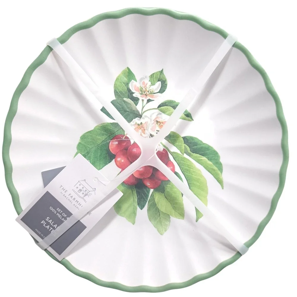 Set/4 The Farmhouse by Rachel Ashwell Salad Plates 100% Melamine Fruit Themed‎